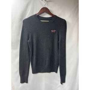 Hollister California Kids Small Gray Crewneck Sweater Embroidered Logo Charcoal